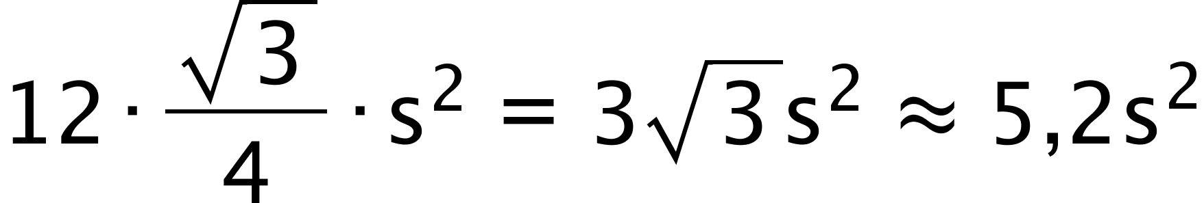 12 times fraction numerator square root of 3 over denominator 4 end fraction times text s end text squared text  = 3 end text square root of 3 text s end text squared text  â 5,2s end text squared