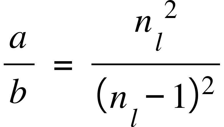 a over b space equals space n subscript l squared over left parenthesis n subscript l minus 1 right parenthesis squared