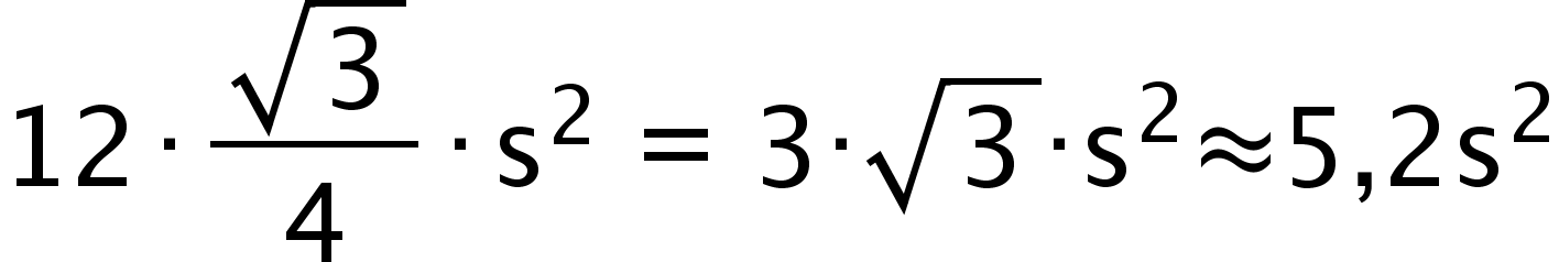 begin mathsize 16px style 12 times fraction numerator square root of 3 over denominator 4 end fraction times text s end text squared text  = 3· end text square root of 3 text ·s end text squared text â5,2s end text squared end style