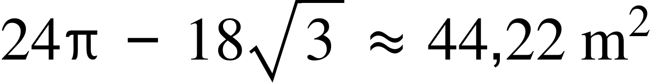 24 straight pi space minus space 18 square root of 3 space almost equal to space 44 comma 22 space straight m squared